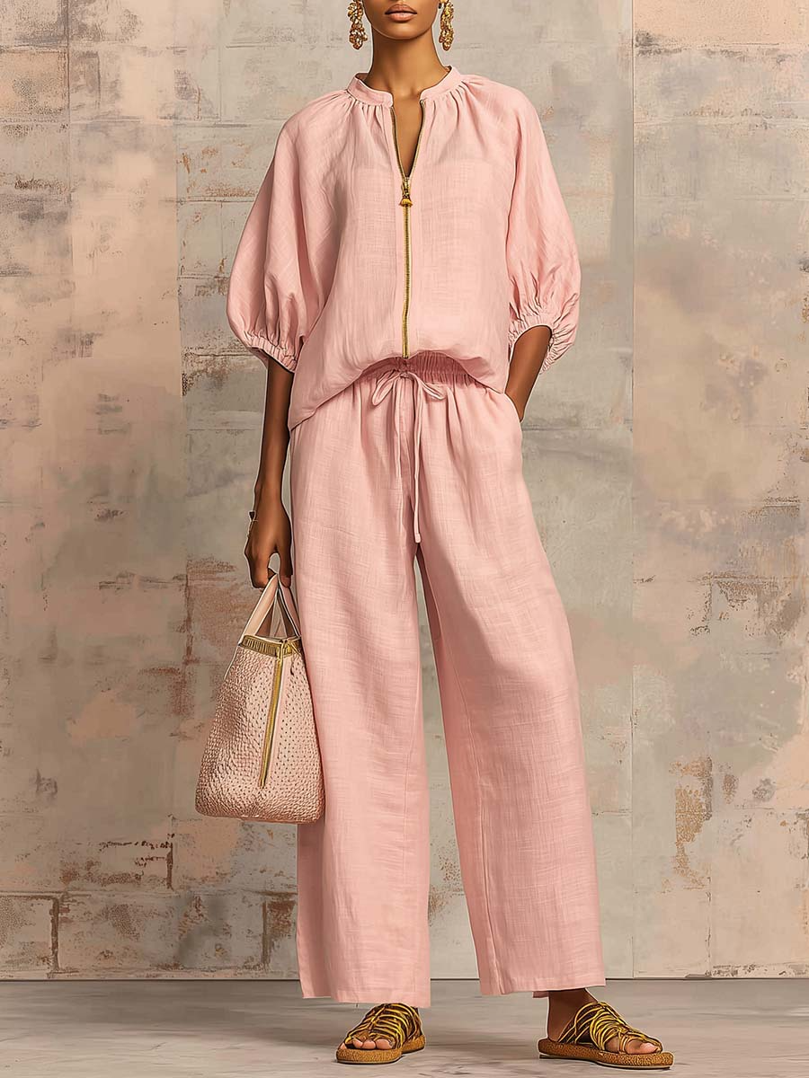 Hailey | Stylisches Gemütliches Shirt Weite Hosen Leinen Baumwolle Zwei-Teile Set