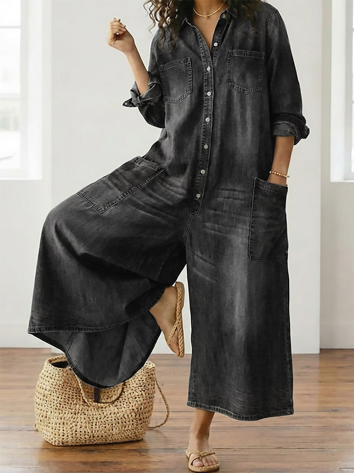 Lorelie | Vintage gewaschener, weicher Baumwoll-Denim-Overall mit Knopfverschluss