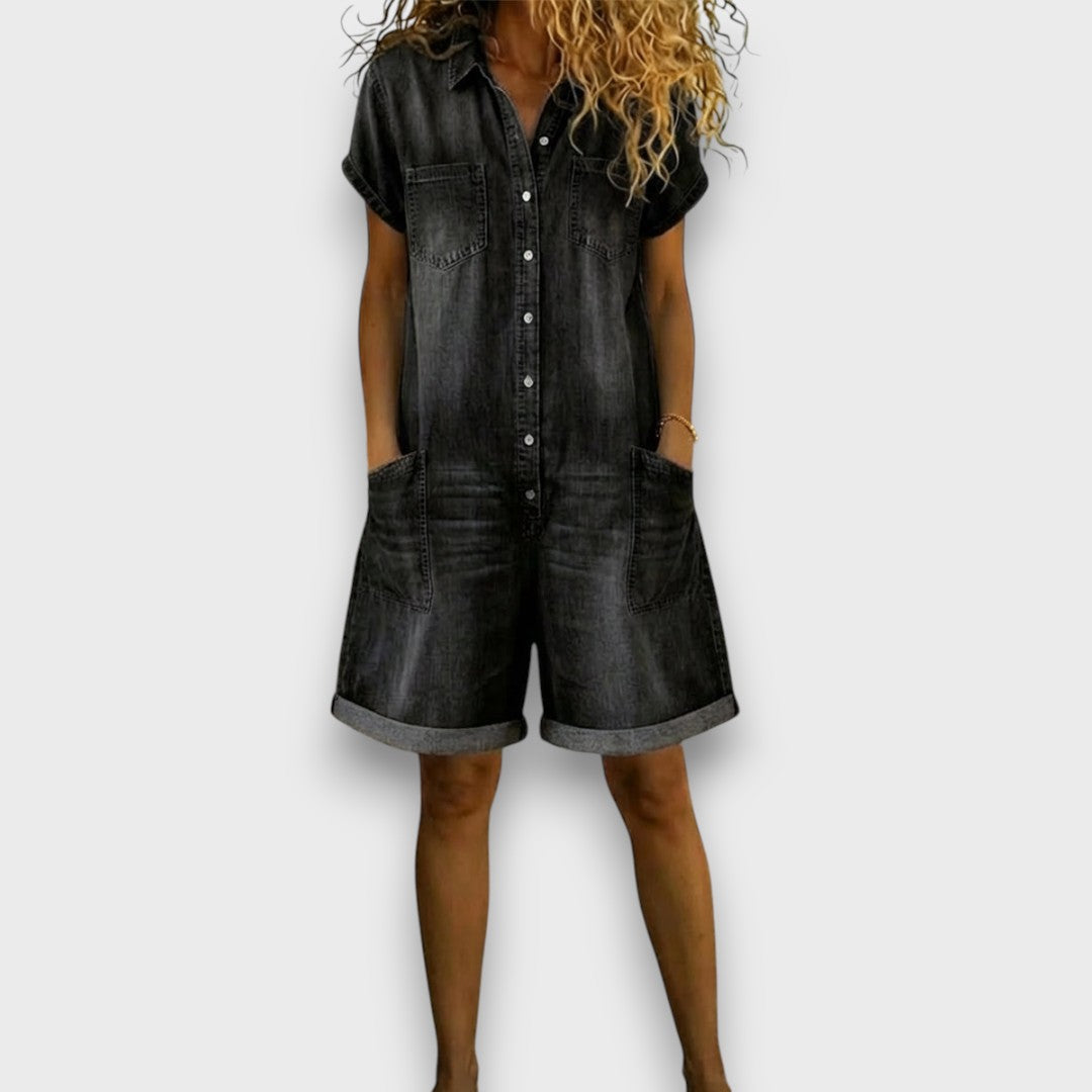 Lori | Vintage kurze Baumwoll-Denim-Look Latzhose