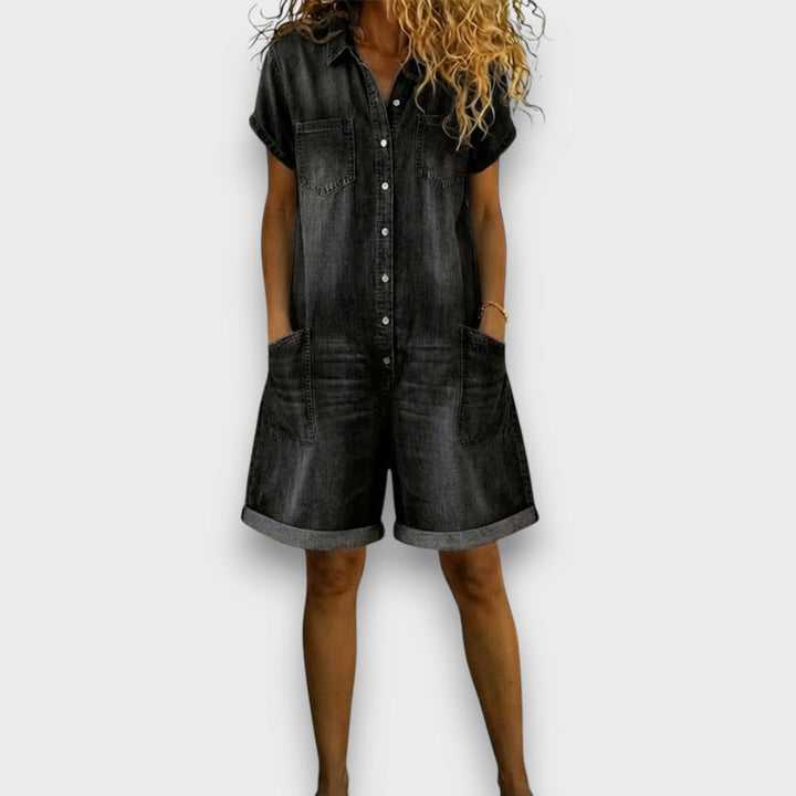 Lori | Vintage kurze Baumwoll-Denim-Look Latzhose