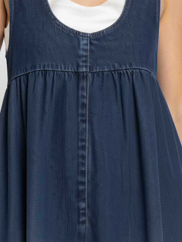 Loretta | Vintage gewaschenes, weiches Baumwollgefühl Denim-Maxikleid