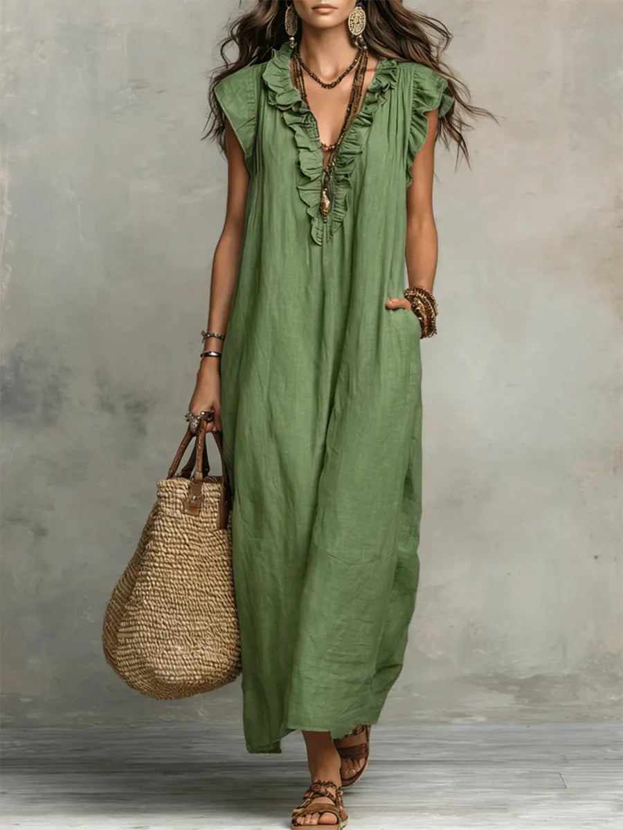 Maeve | Langes Kleid im Boho-Stil aus Leinen und Baumwolle