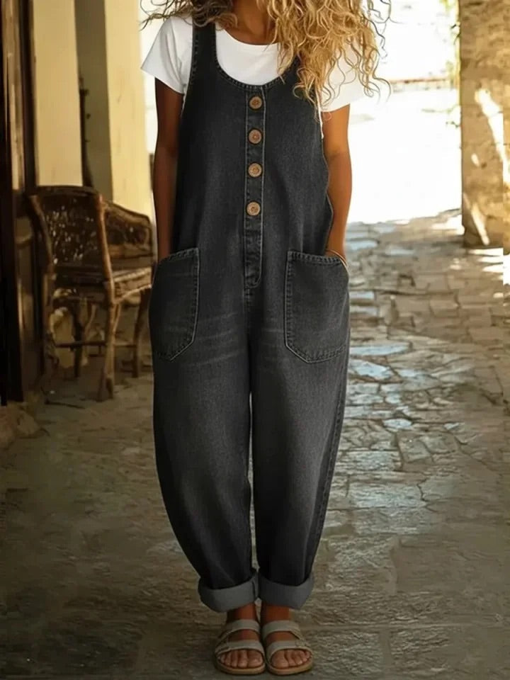 Lorabeth | Vintage gewaschene Baumwoll-Denim-Latzhose