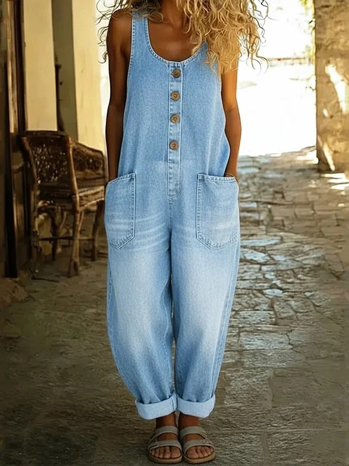 Lorabeth | Vintage gewaschene Baumwoll-Denim-Latzhose