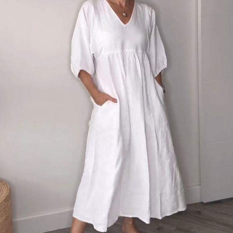 Zandrea | Lockeres Midi-Kleid mit V-Ausschnitt