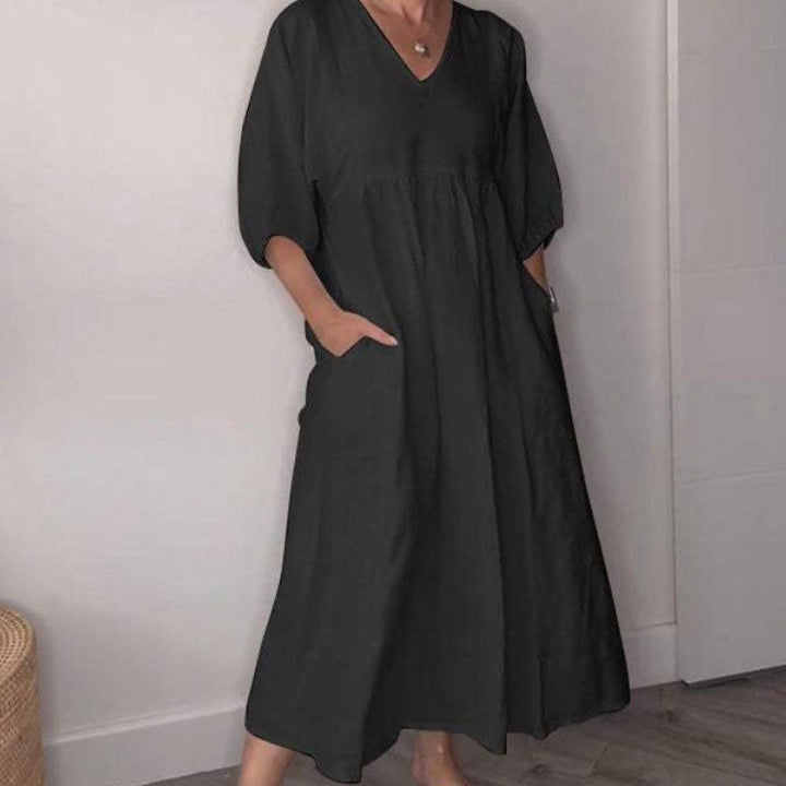 Zandrea | Lockeres Midi-Kleid mit V-Ausschnitt