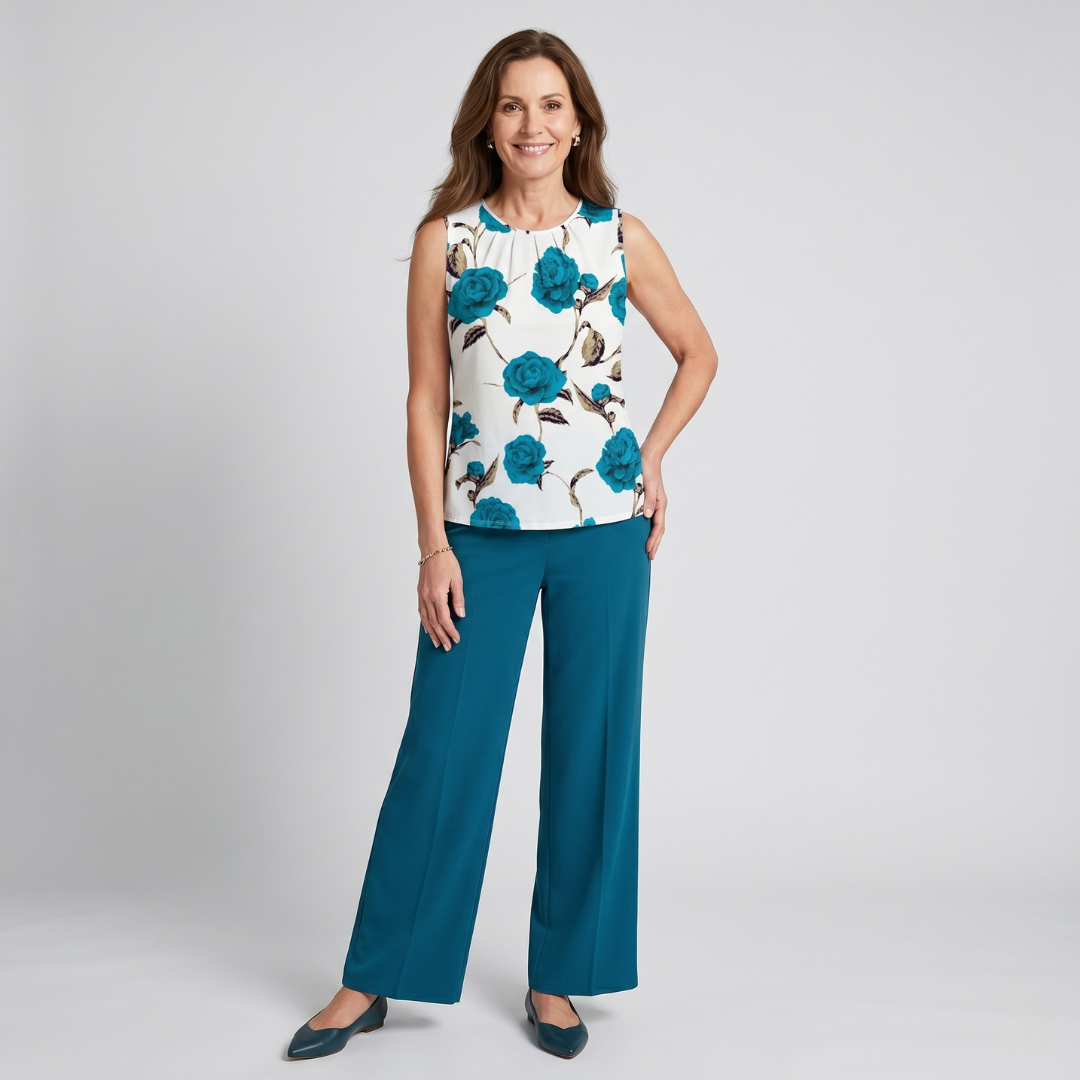 Alicia | Cyan Floral Zweiteiliges Set